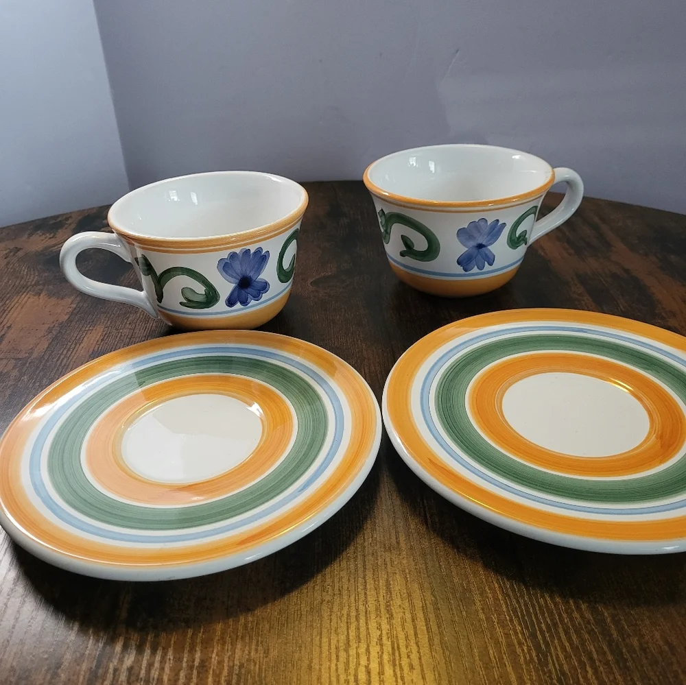 Williams Sonoma Marisol Colorful Tea And Coffe cup and Saucer Set
